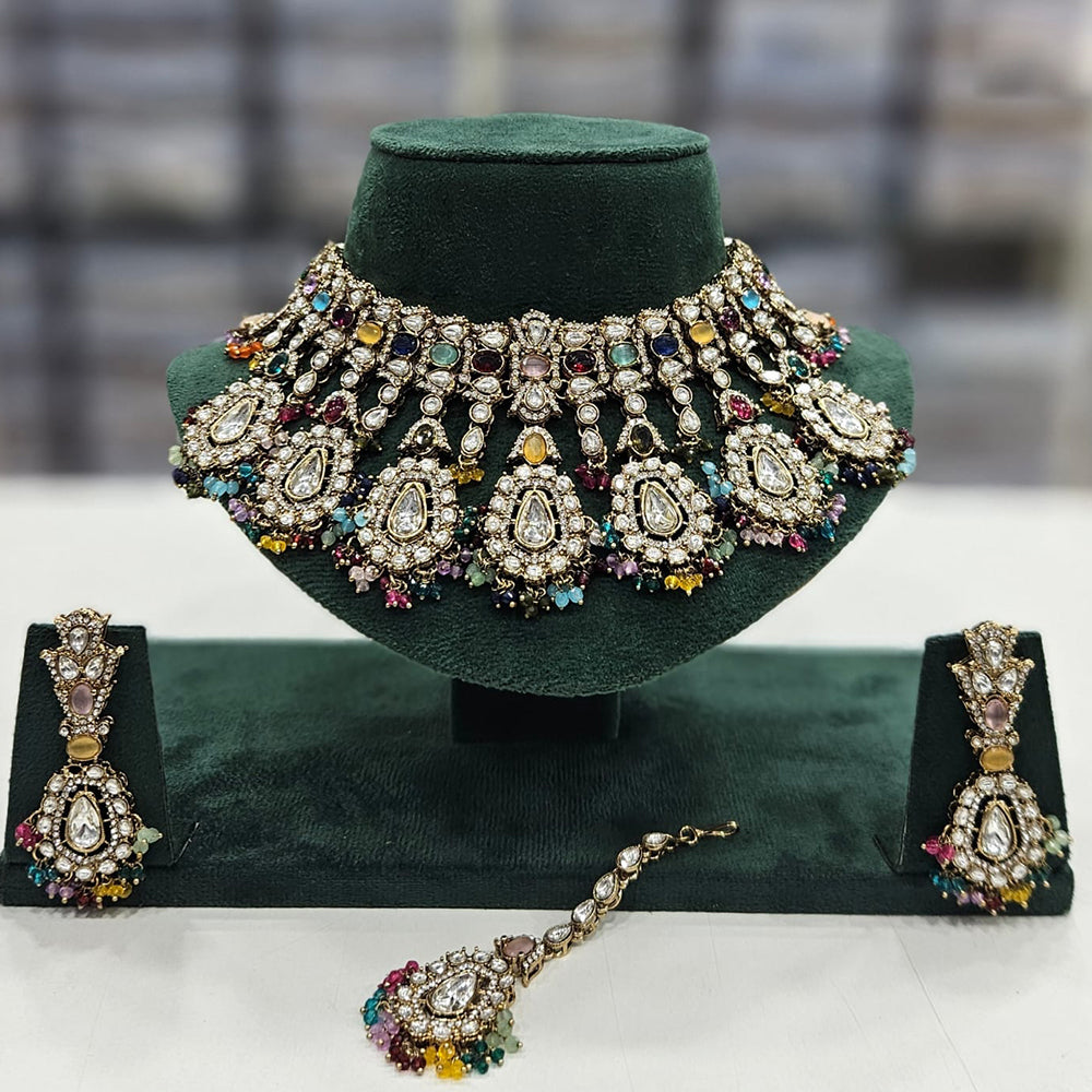 Rajwadi Collection Gold Plated Kundan And Beads Choker Necklace Set