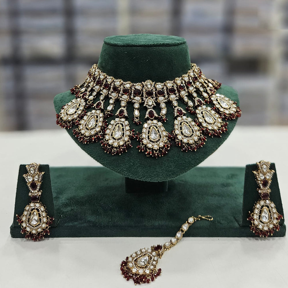 Rajwadi Collection Gold Plated Kundan And Beads Choker Necklace Set