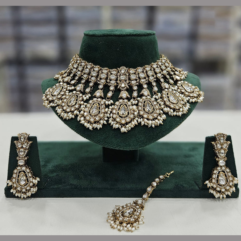 Rajwadi Collection Gold Plated Kundan And Beads Choker Necklace Set