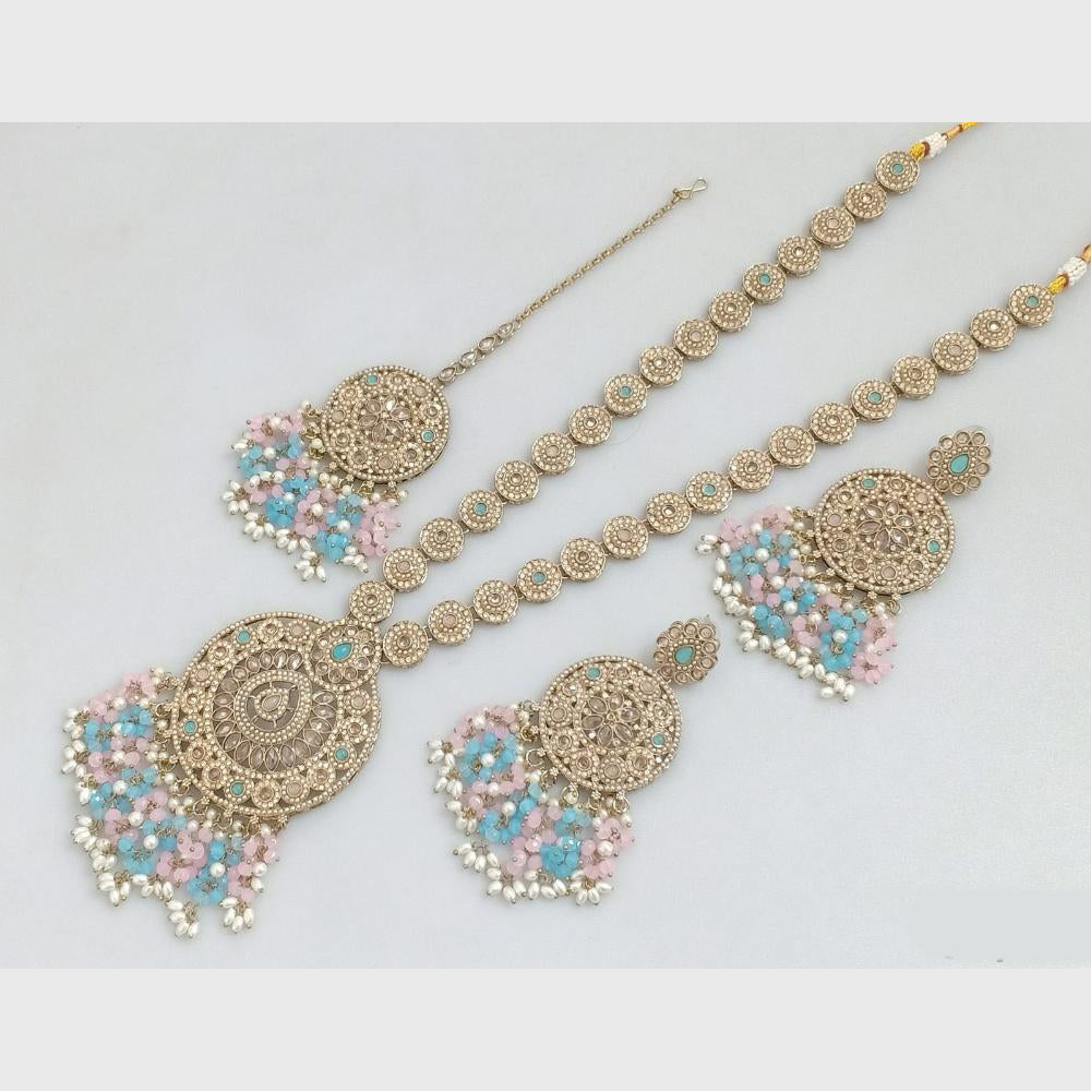 Rajwadi Collection Gold Plated Crystal Stone Pearl And Beads Long Necklace Set