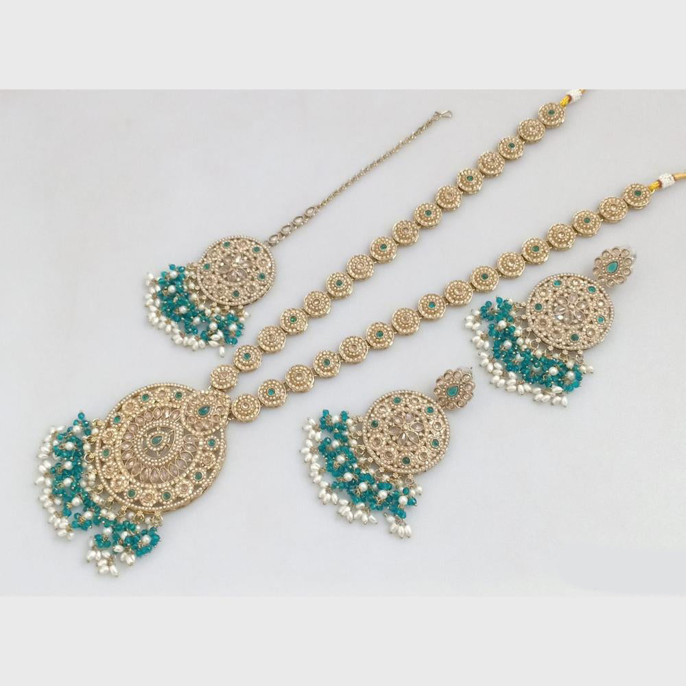 Rajwadi Collection Gold Plated Crystal Stone Pearl And Beads Long Necklace Set