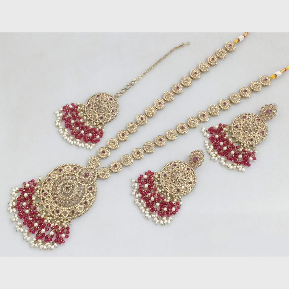 Rajwadi Collection Gold Plated Crystal Stone Pearl And Beads Long Necklace Set