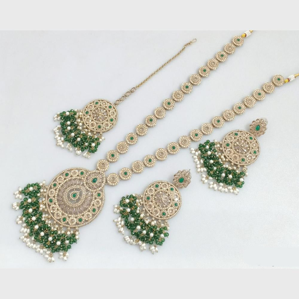 Rajwadi Collection Gold Plated Crystal Stone Pearl And Beads Long Necklace Set