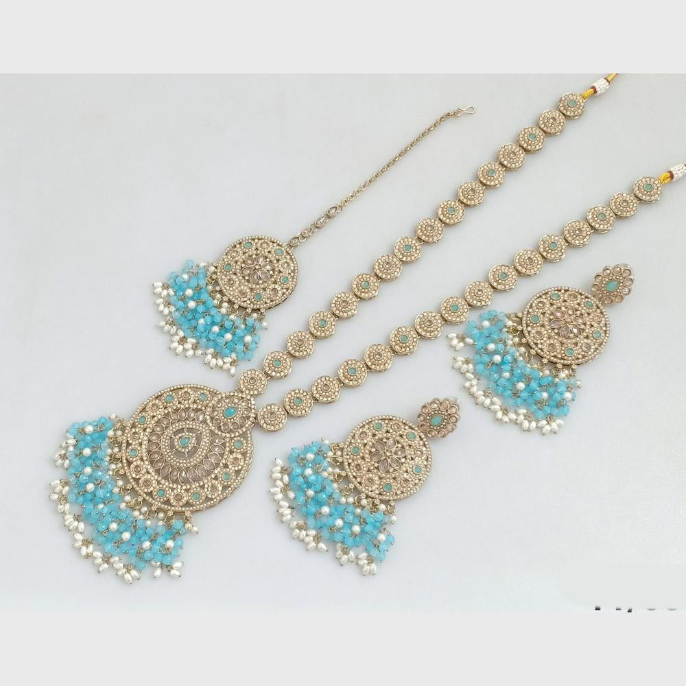 Rajwadi Collection Gold Plated Crystal Stone Pearl And Beads Long Necklace Set