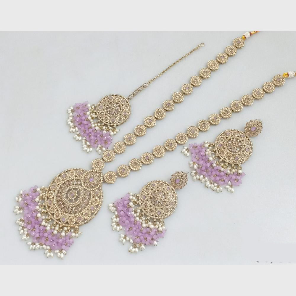 Rajwadi Collection Gold Plated Crystal Stone Pearl And Beads Long Necklace Set