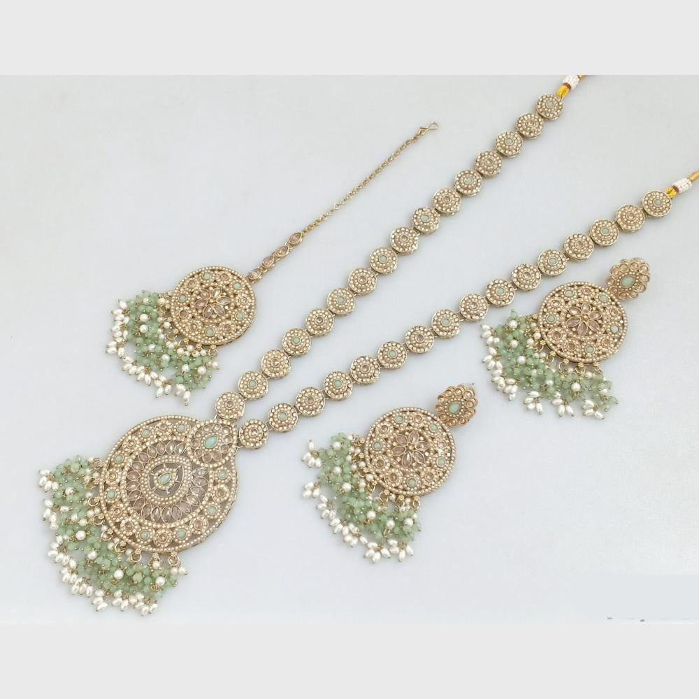 Rajwadi Collection Gold Plated Crystal Stone Pearl And Beads Long Necklace Set