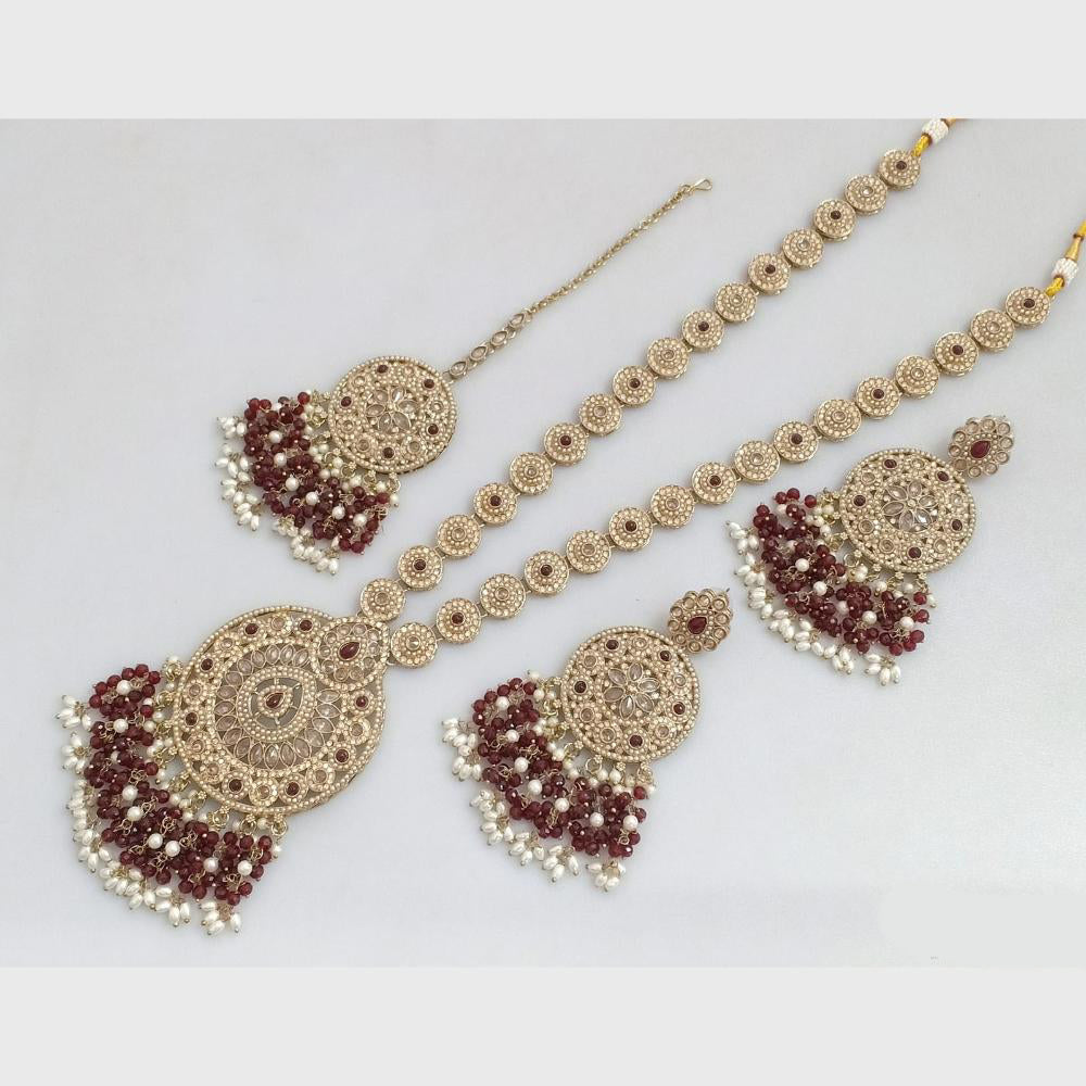 Rajwadi Collection Gold Plated Crystal Stone Pearl And Beads Long Necklace Set
