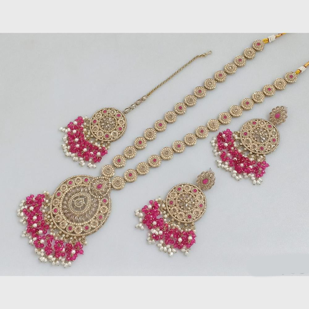 Rajwadi Collection Gold Plated Crystal Stone Pearl And Beads Long Necklace Set