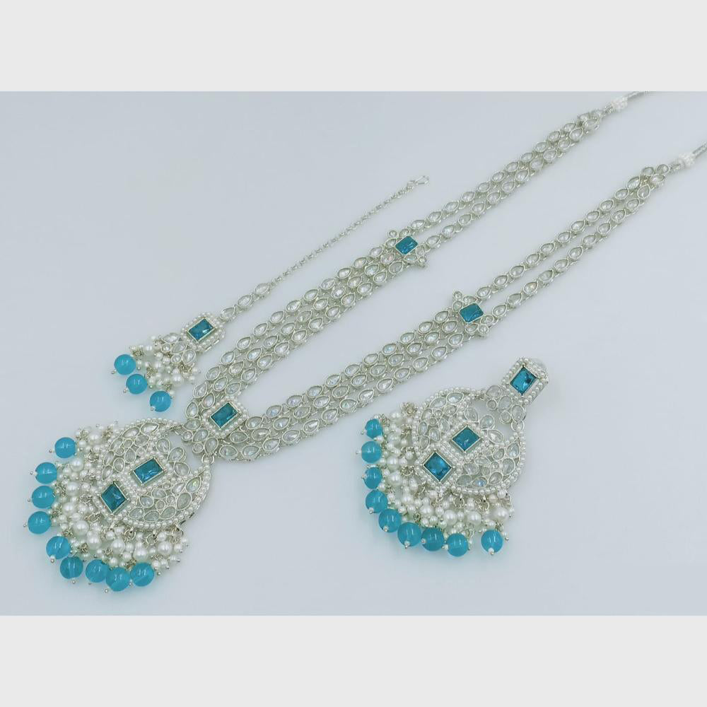 Rajwadi Collection Silver Plated Crystal Stone And Beads Long Necklace Set