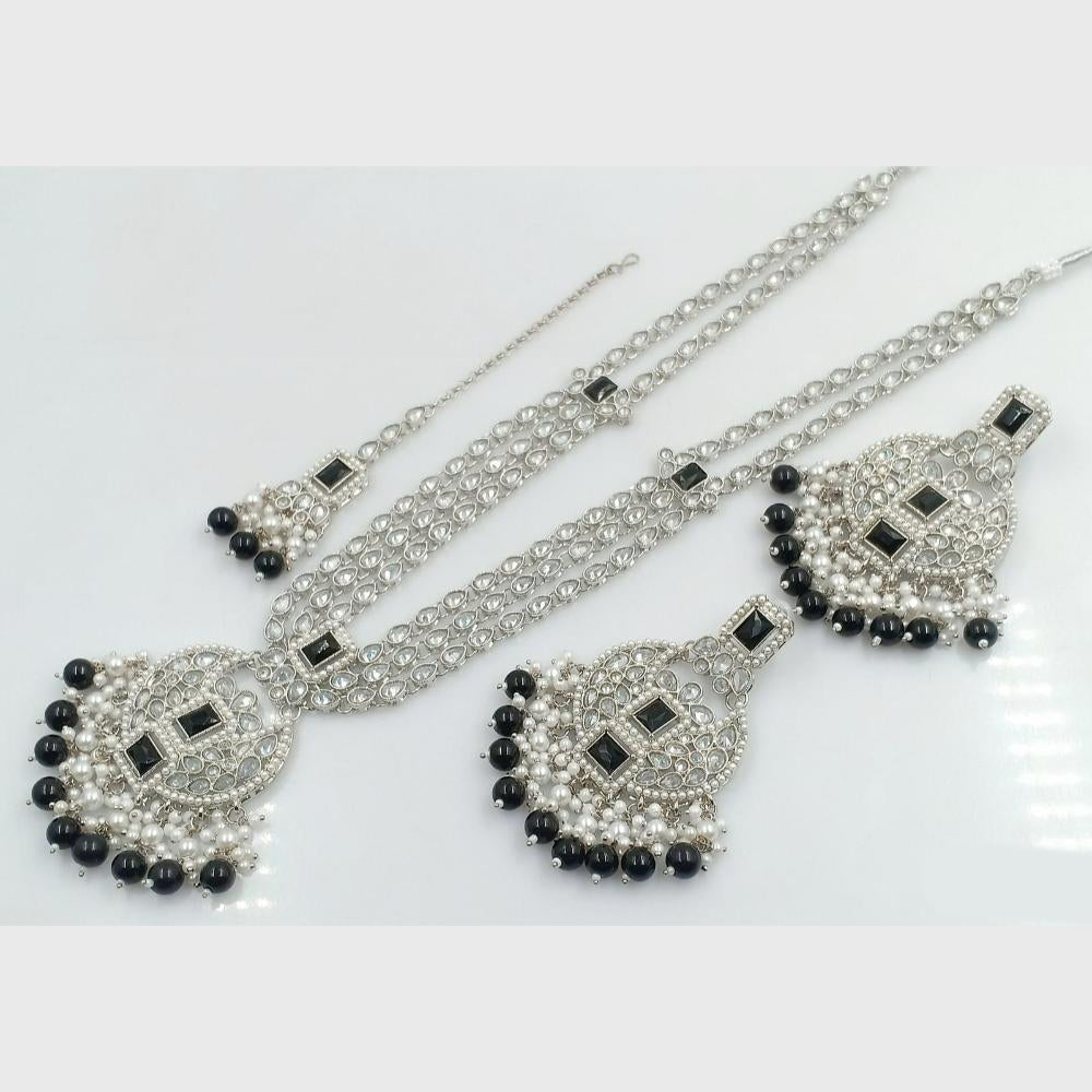 Rajwadi Collection Silver Plated Crystal Stone And Beads Long Necklace Set