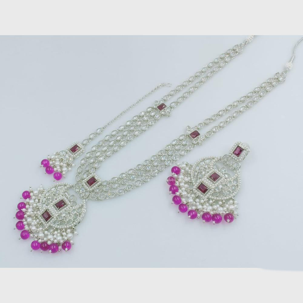 Rajwadi Collection Silver Plated Crystal Stone And Beads Long Necklace Set