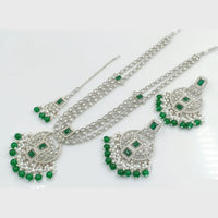 Rajwadi Collection Silver Plated Crystal Stone And Beads Long Necklace Set