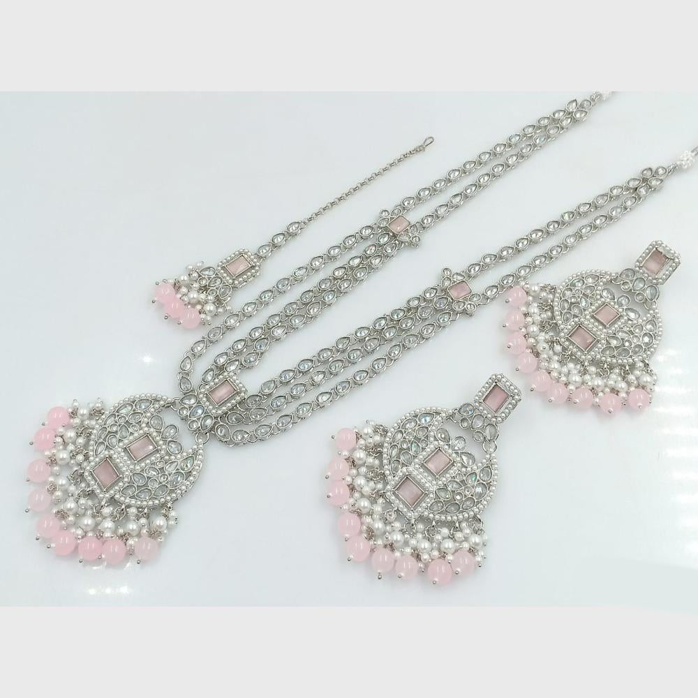 Rajwadi Collection Silver Plated Crystal Stone And Beads Long Necklace Set