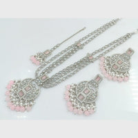 Rajwadi Collection Silver Plated Crystal Stone And Beads Long Necklace Set