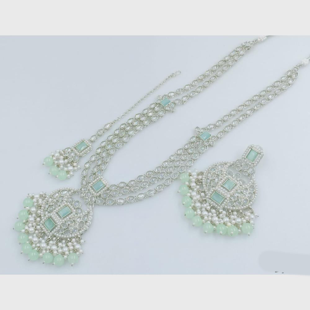 Rajwadi Collection Silver Plated Crystal Stone And Beads Long Necklace Set