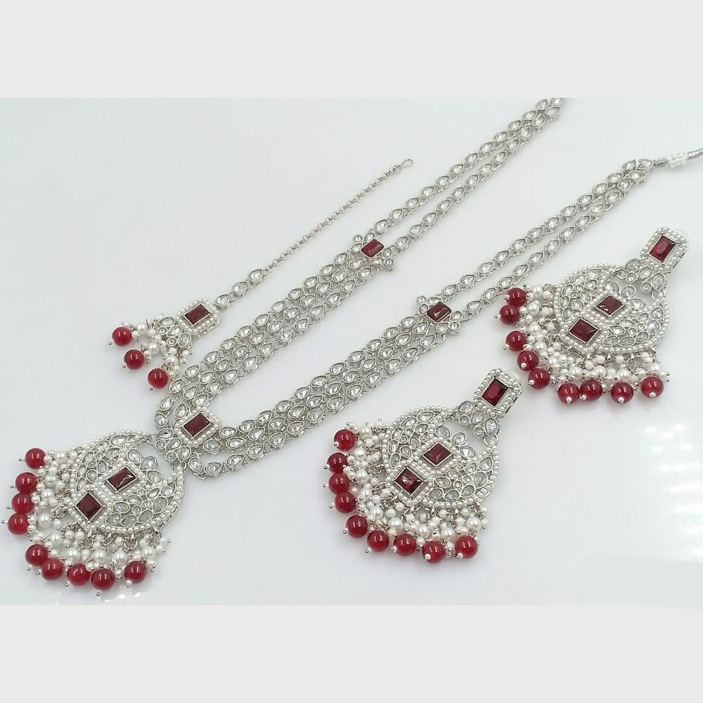 Rajwadi Collection Silver Plated Crystal Stone And Beads Long Necklace Set