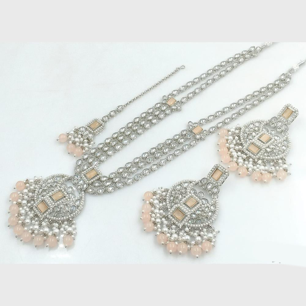 Rajwadi Collection Silver Plated Crystal Stone And Beads Long Necklace Set