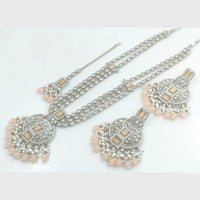 Rajwadi Collection Silver Plated Crystal Stone And Beads Long Necklace Set