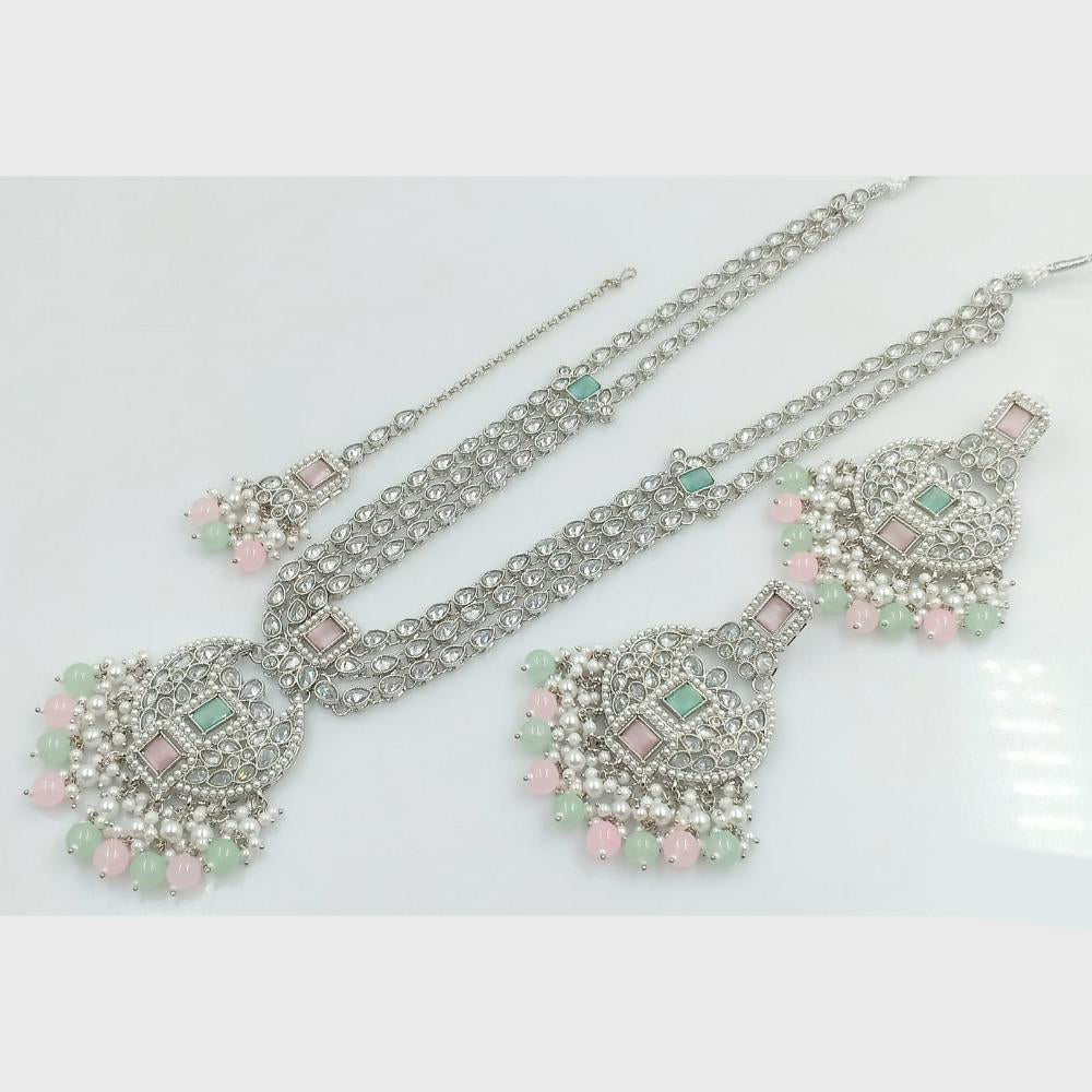 Rajwadi Collection Silver Plated Crystal Stone And Beads Long Necklace Set