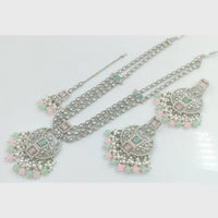 Rajwadi Collection Silver Plated Crystal Stone And Beads Long Necklace Set