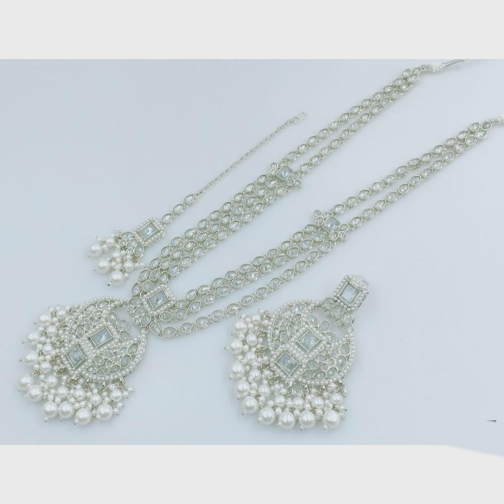 Rajwadi Collection Silver Plated Crystal Stone And Beads Long Necklace Set