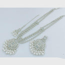 Rajwadi Collection Silver Plated Crystal Stone And Beads Long Necklace Set