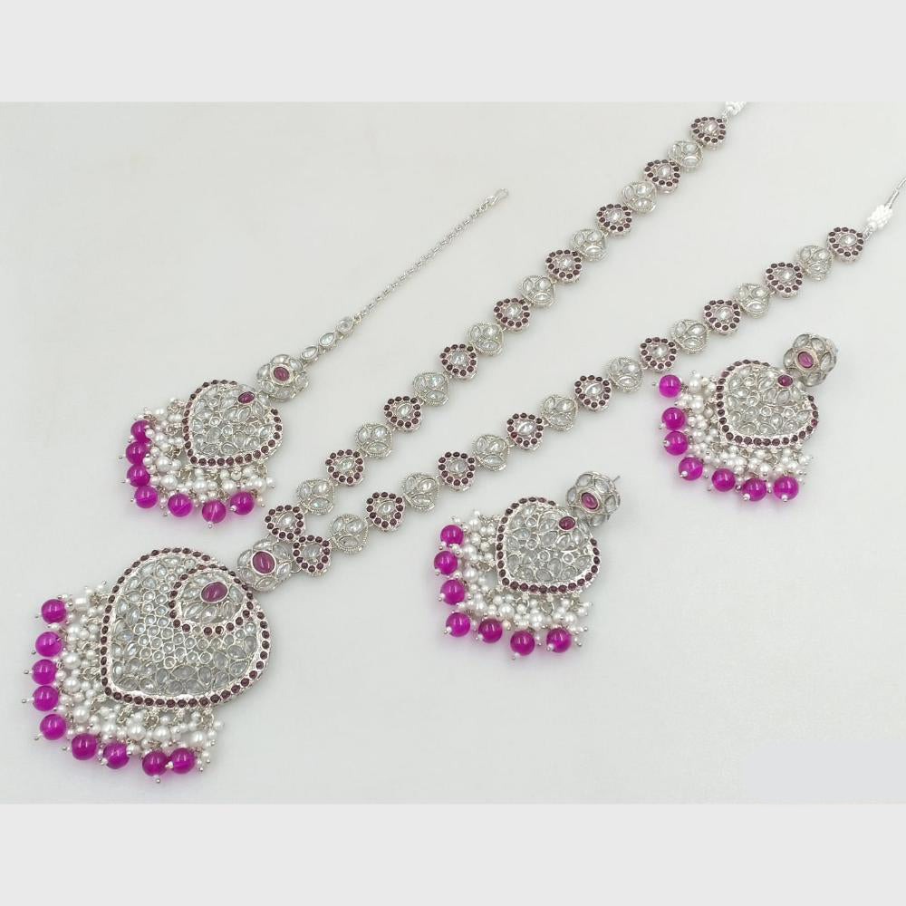 Rajwadi Collection Silver Plated Crystal Stone Pearl And Beads Long Necklace Set