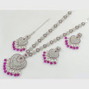 Rajwadi Collection Silver Plated Crystal Stone Pearl And Beads Long Necklace Set