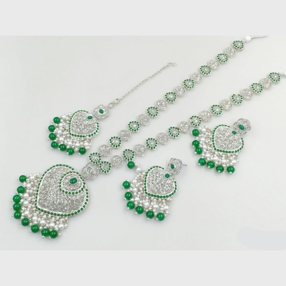 Rajwadi Collection Silver Plated Crystal Stone Pearl And Beads Long Necklace Set