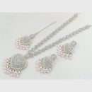 Rajwadi Collection Silver Plated Crystal Stone Pearl And Beads Long Necklace Set