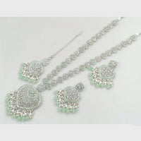 Rajwadi Collection Silver Plated Crystal Stone Pearl And Beads Long Necklace Set