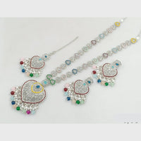 Rajwadi Collection Silver Plated Crystal Stone Pearl And Beads Long Necklace Set