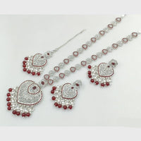 Rajwadi Collection Silver Plated Crystal Stone Pearl And Beads Long Necklace Set