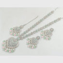 Rajwadi Collection Silver Plated Crystal Stone Pearl And Beads Long Necklace Set
