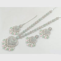 Rajwadi Collection Silver Plated Crystal Stone Pearl And Beads Long Necklace Set