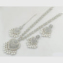 Rajwadi Collection Silver Plated Crystal Stone Pearl And Beads Long Necklace Set