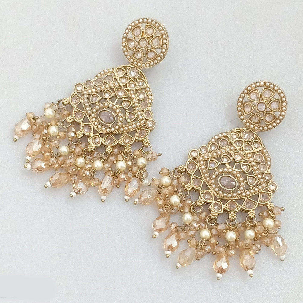 Rajwadi Collection Gold Plated Crystal Stone And Pearl Dangler Earrings