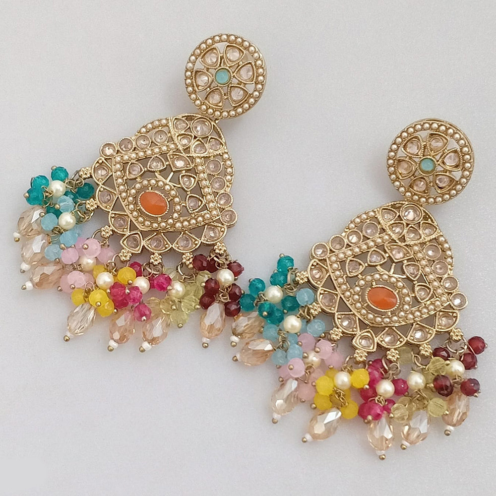 Rajwadi Collection Gold Plated Crystal Stone And Pearl Dangler Earrings