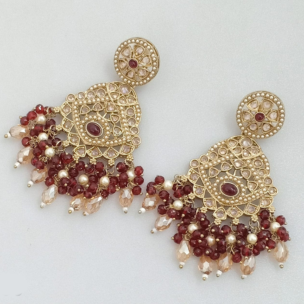 Rajwadi Collection Gold Plated Crystal Stone And Pearl Dangler Earrings