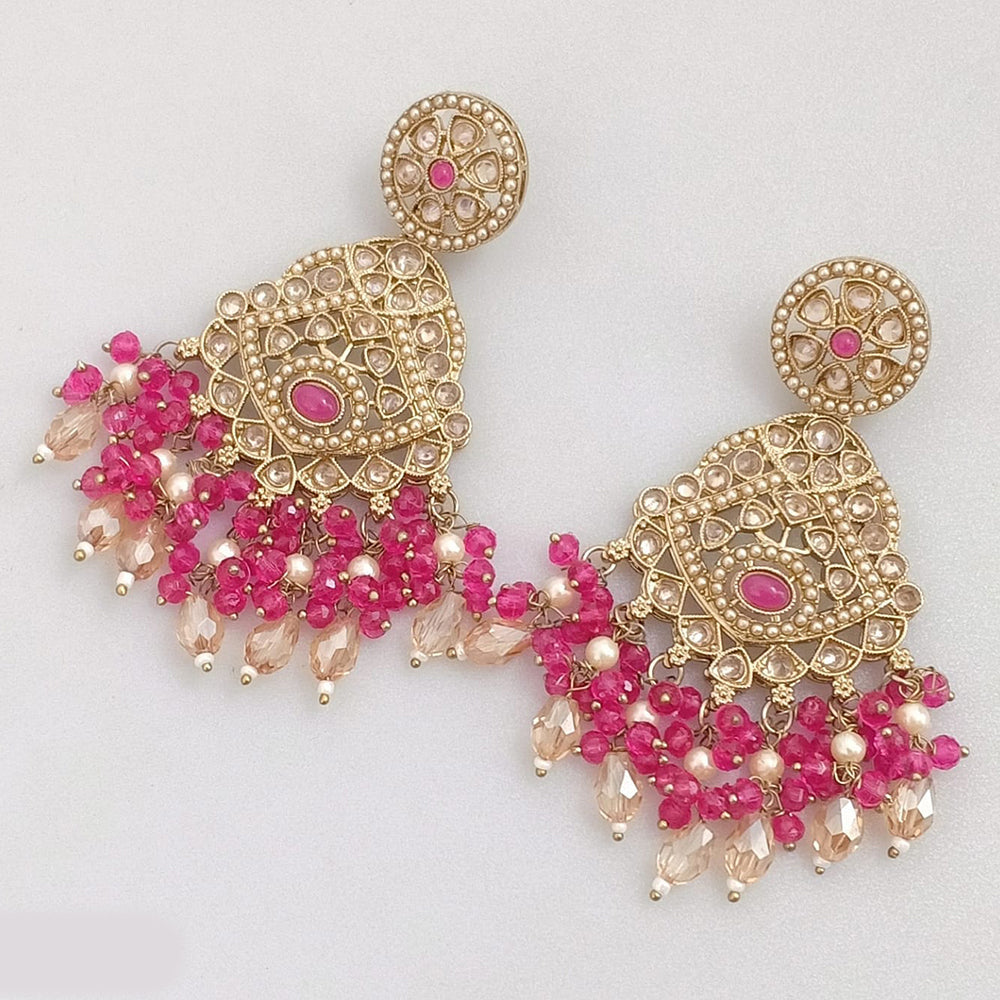 Rajwadi Collection Gold Plated Crystal Stone And Pearl Dangler Earrings
