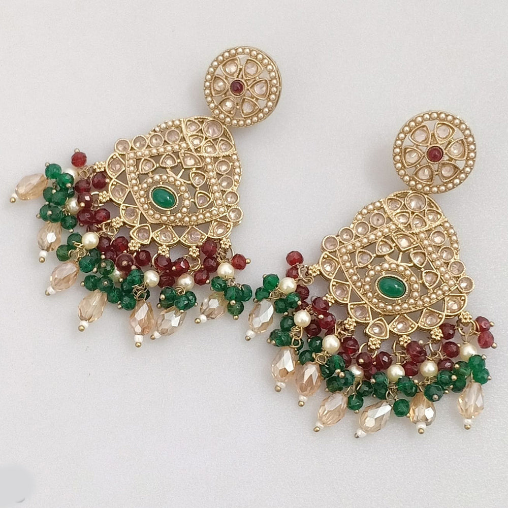 Rajwadi Collection Gold Plated Crystal Stone And Pearl Dangler Earrings