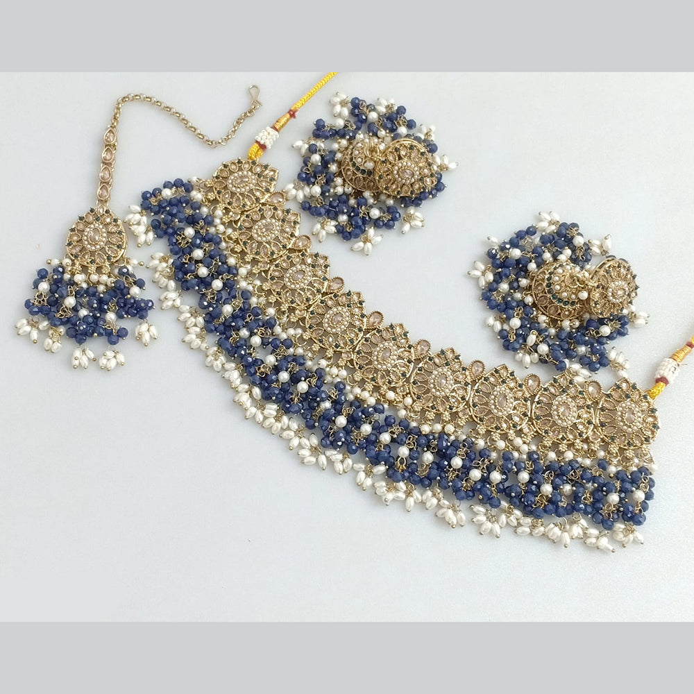Rajwadi Collection Gold  Plated Crystal Stone And Pearl Necklace Set