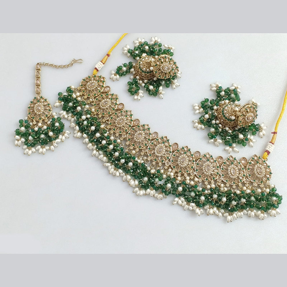 Rajwadi Collection Gold  Plated Crystal Stone And Pearl Necklace Set
