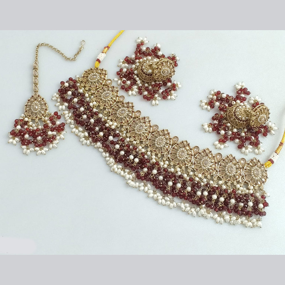 Rajwadi Collection Gold  Plated Crystal Stone And Pearl Necklace Set