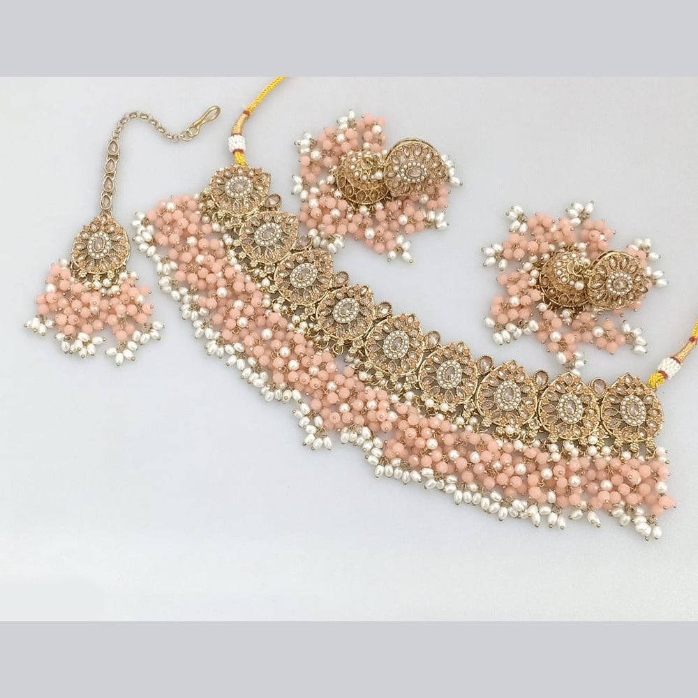 Rajwadi Collection Gold  Plated Crystal Stone And Pearl Necklace Set