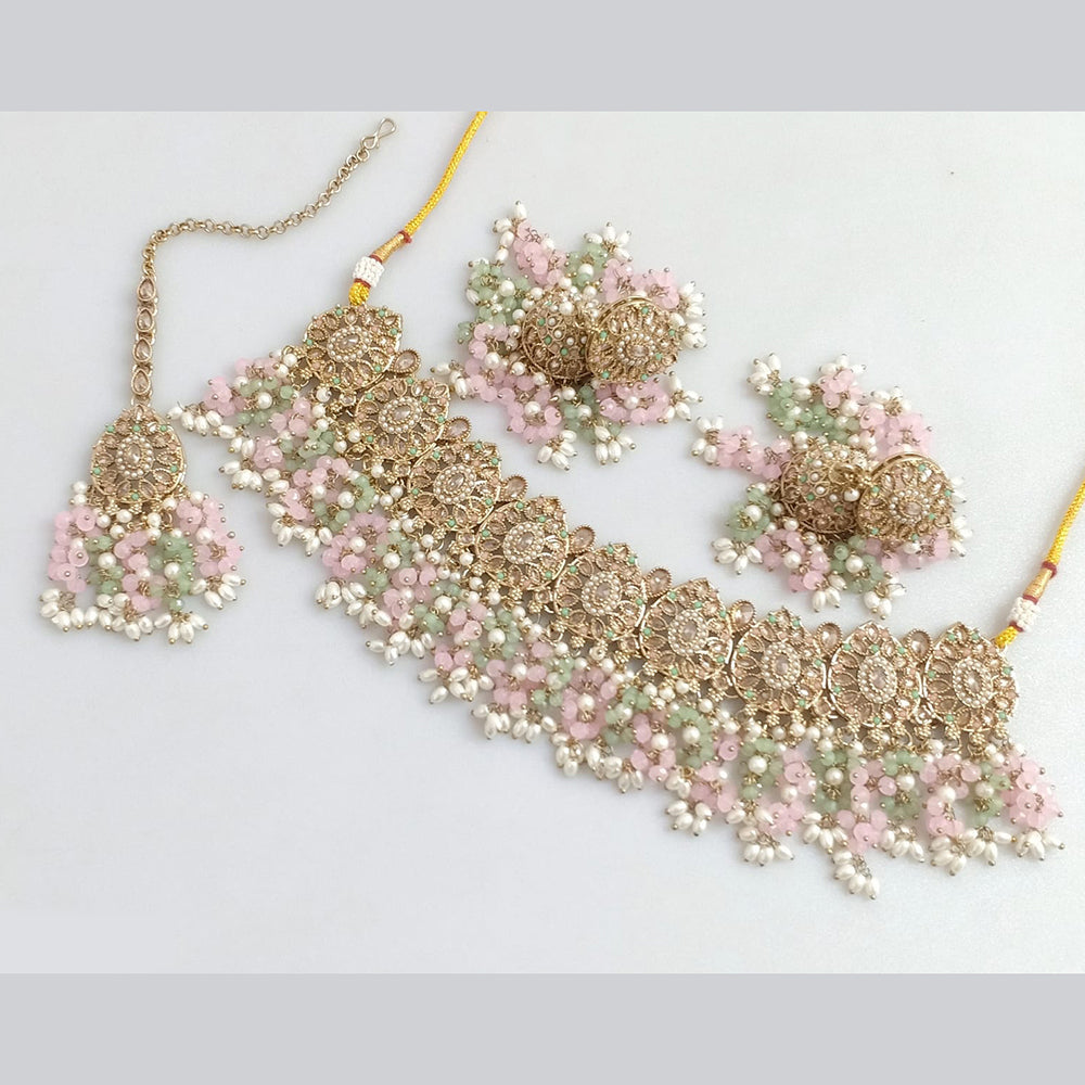 Rajwadi Collection Gold  Plated Crystal Stone And Pearl Necklace Set