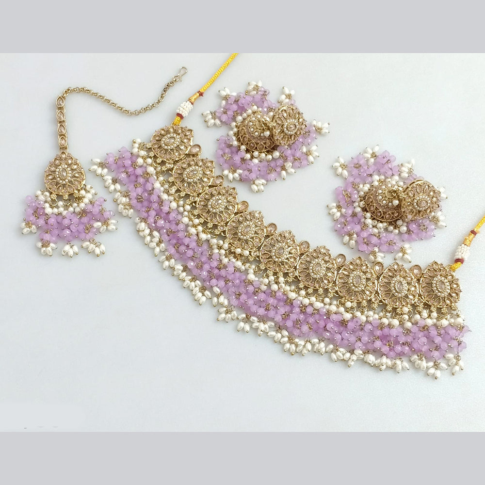 Rajwadi Collection Gold  Plated Crystal Stone And Pearl Necklace Set