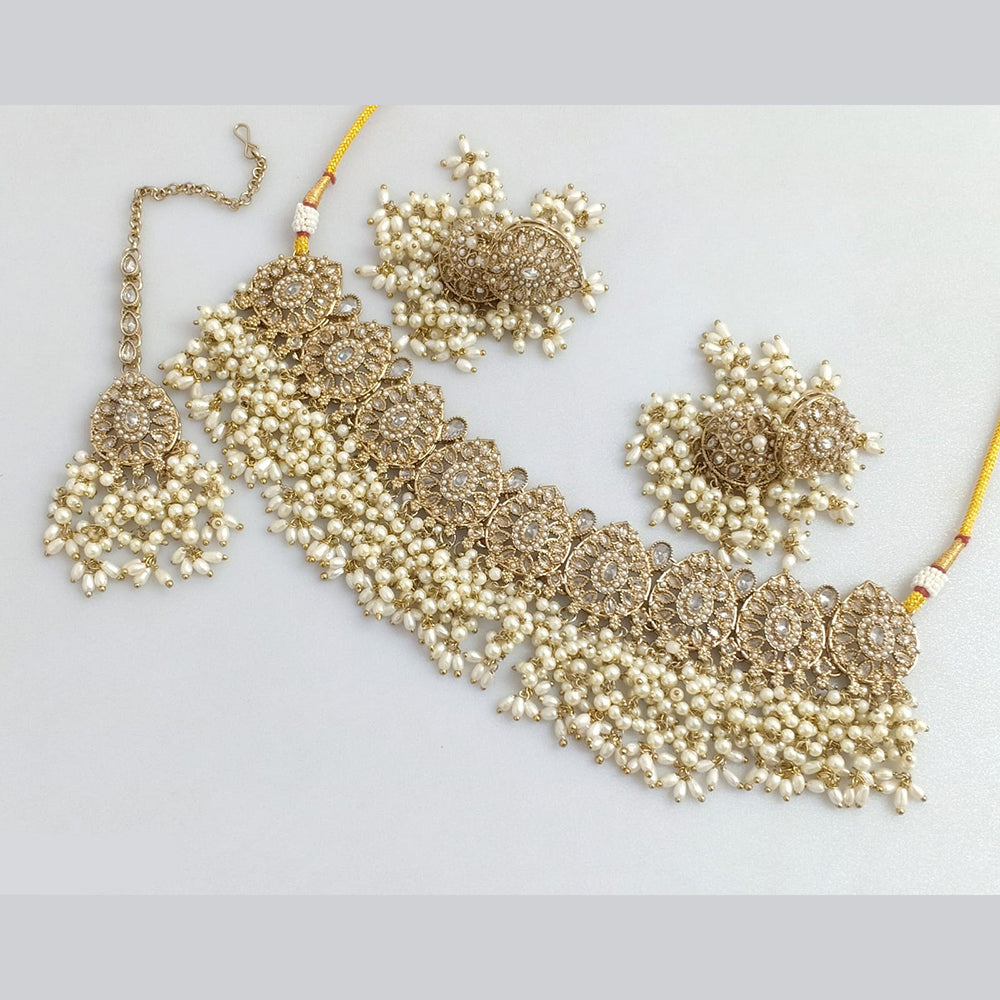 Rajwadi Collection Gold  Plated Crystal Stone And Pearl Necklace Set