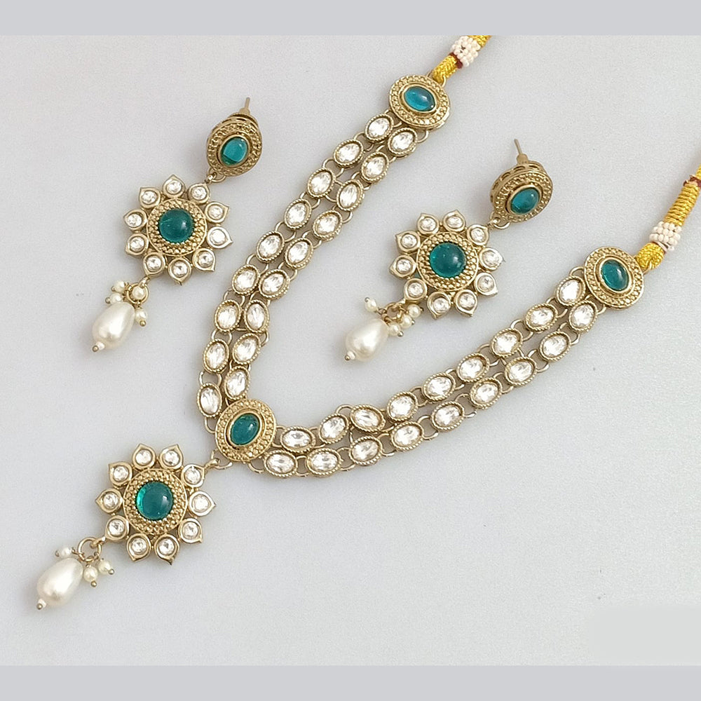 Rajwadi Collection Gold Plated Pota Stone Necklace Set