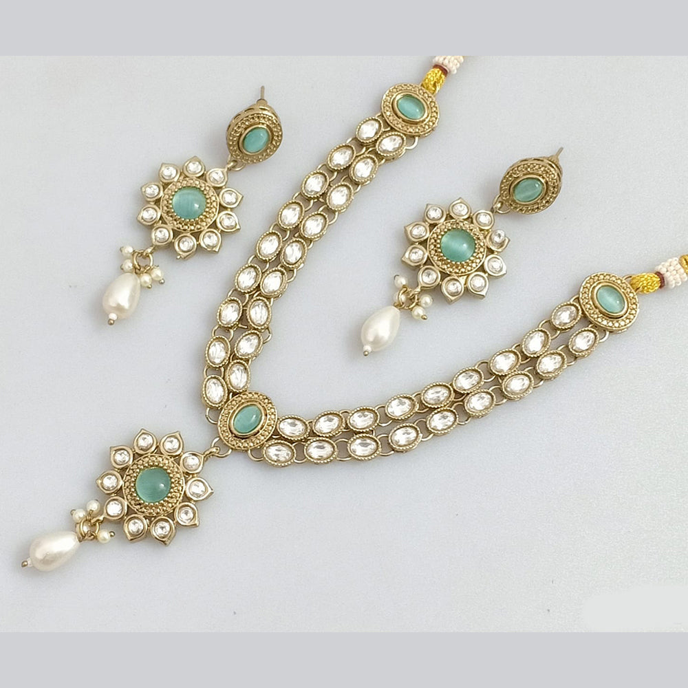 Rajwadi Collection Gold Plated Pota Stone Necklace Set